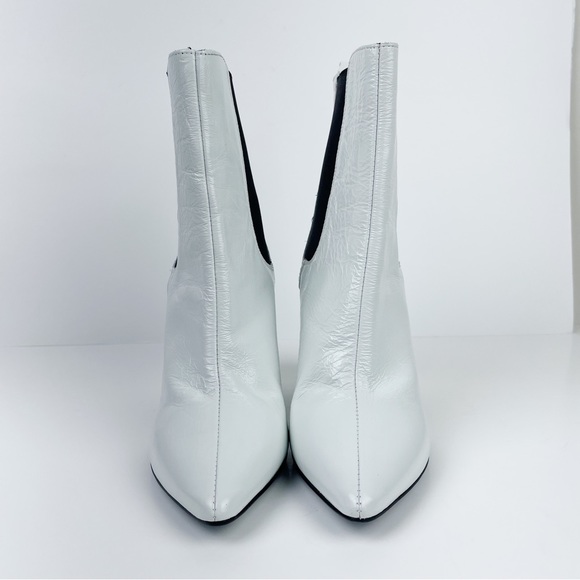 L’Intervalle White Leather Ankle Boots Chunky Heel Pointed Toe Chelsea Slip On - Picture 4 of 13